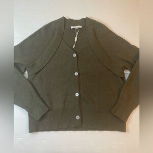 Sioni Olive Green Ribbed Knit Cardigan Size XL L Runs Small